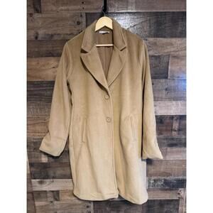 HYFVE Women's Camel/Tan Single-Breasted Wool Blend Coat (Size L)